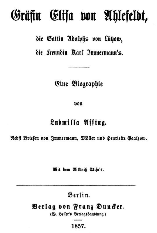Cover: Gräfin Elisa von Ahlefeldt, die Gattin Adolphs von Lützow, die Freundin Kar