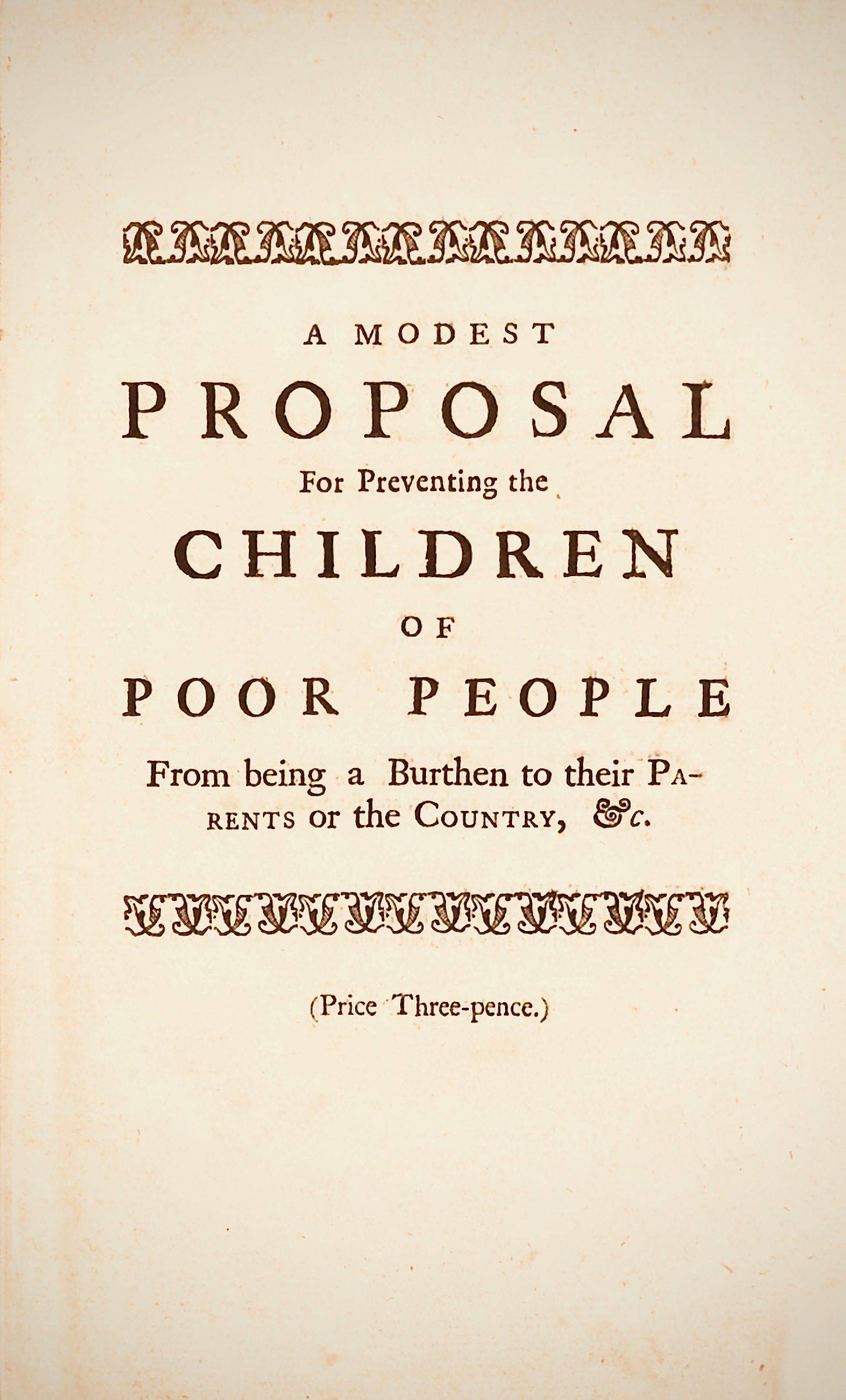 Cover: A Modest Proposal For preventing the children of poor people in Ireland, f