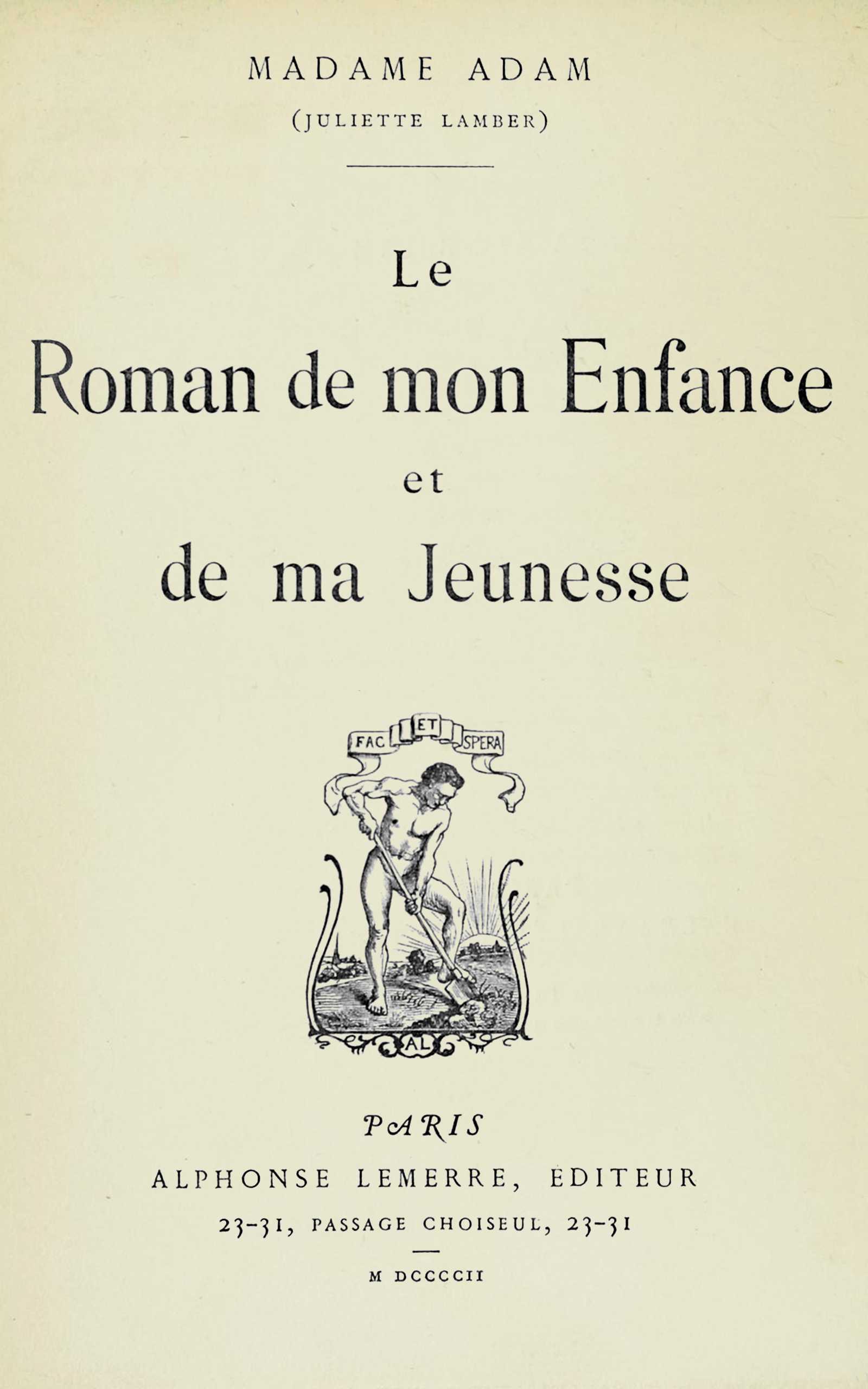 Cover: Le roman de mon enfance et de ma jeunesse [PG 79108]