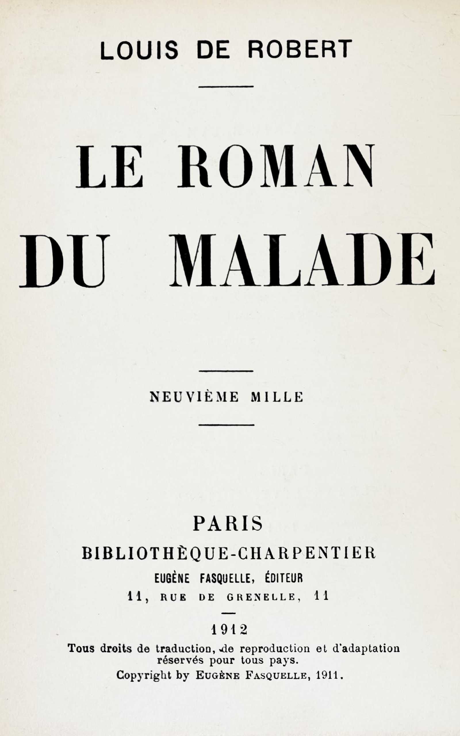 Cover: Le roman du malade [PG 72872]