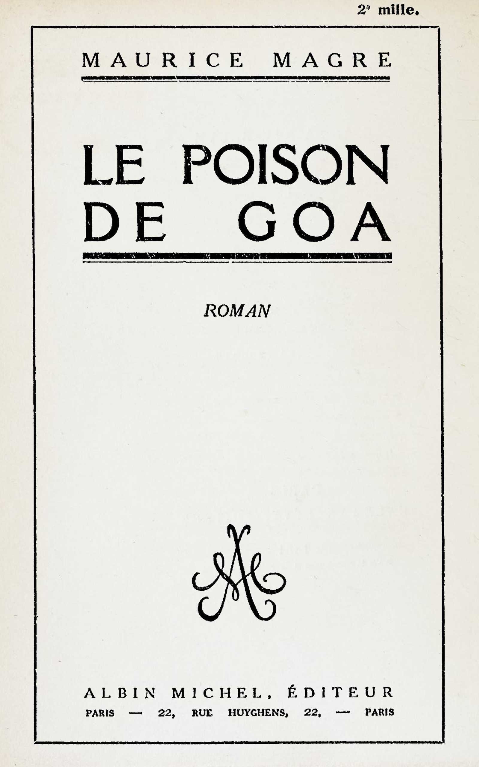 Cover: Le poison de Goa roman [PG 74034]