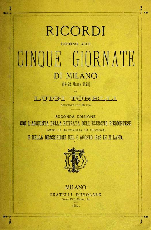 Cover: Ricordi intorno alle Cinque Giornate di Milano (18 22 marzo 1848) Seconda edizione con aggiunte [PG 49394]