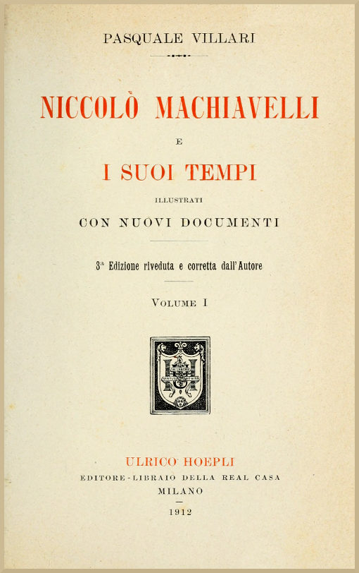 Cover: Niccolò Machiavelli e i suoi tempi, vol. I [PG 61704]